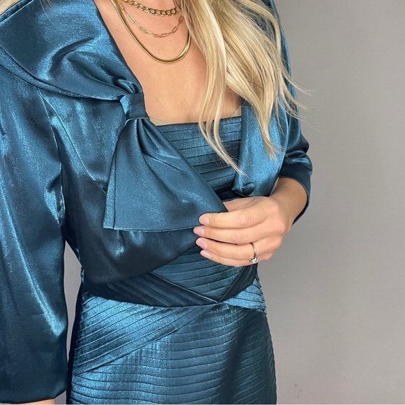 Adrianna Papell Teal Shimmer Dress and Jacket Set - Picture 3 of 13